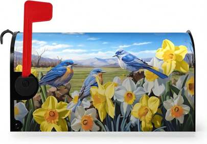 Dacawin Patriotic Mailbox Cover Magnetic Large Size Summer July 4th Mailbox Wrap America Flag Flower Letterbox Cover USA Independence Day Floral Mail Box Covers Outdoor Decor Oversized 255 X 21 Inch