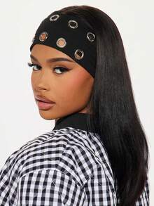 1/2/4件套朋克镂空弹力发带，复古哥特摇滚音乐节时尚发饰，可与普通运动发带搭配使用，女士发带，女士头巾，运动吸汗带 - 黑色 - 查看 2