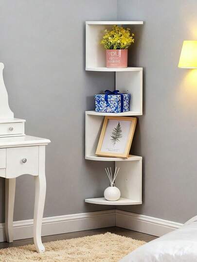 1 Stück wandmontiertes 5-stufiges halbkreisförmiges Eckregal, wandmontiertes Bücherregal (Beleuchtung nicht enthalten)