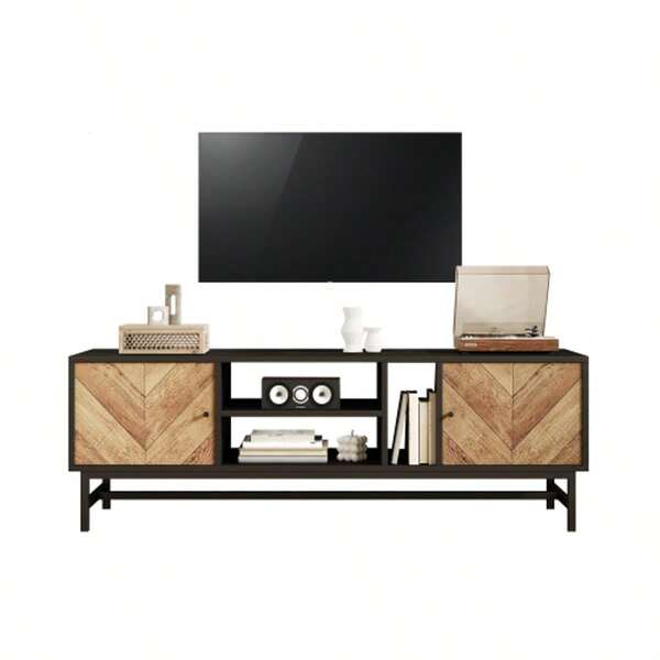 150 Cm TV-Schrank – Schwarz-Holz-Kontrastdesign Mit Vielseitigem Stauraum, Inkl. Schränken, Horizontalen And Vertikalen Fächern, Modern And Minimalist Design
