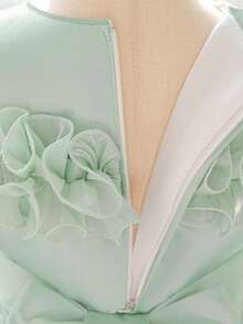 Young Girls' Round Neck Embroidered Sequin Bow Lily Satin Tulle Elegant Birthday Party Princess Dress, Suitable For School Graduation, Prom, Evening Gala, Does Not Include Headband - Green - View 10