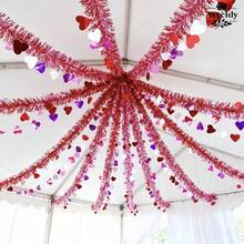 10m=5pcs Realistic Artificial Heart Shaped Vine, Artificial Flowers, Romantic Valentine's Day Faux Pink Heart Plush Ribbon Wreath, Non-Lighted Artificial Flower Wreath