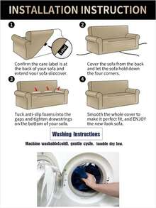 1件牛奶丝印花沙发套，带荷叶边下摆，高弹力，可机洗，防宠物抓挠，适合各种场合 - 彩色 - 查看 6