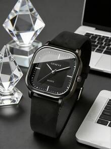 Men's 3 PiecesBusiness Set, Including 1 Elegant Blue Roman Numeral Quartz Watch, 1 Black Embossed Wallet, And 1 Practical Keychain. The Overall Style Is Sophisticated And Suitable For Daily Commute, Business Meetings, Or Casual Outings. - Black - View 4