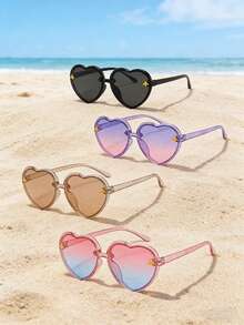 1副闪亮卡通蜜蜂图案儿童太阳镜 - 可爱心形女童眼镜 - 彩色 - 查看 1