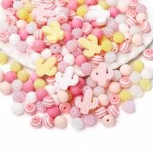 1 Set Cactus Silicone & Acrylic Bead Kit, Colorful Gradient With Acrylic Mulberry Balls, DIY Jewelry Accessories Handmade Hair Scrunchie Decoration Beads