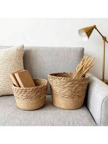 1/3pcs Nordic Style Natural Seagrass Woven Planter Basket, Flower Pot, Plant Container, Home Decor (Actual Size May Vary Slightly) - Multicolor - View 7