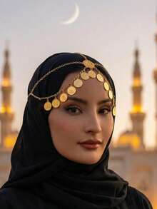 1pc Gold Coin Tassel Arabic Style Headchain, Jewelry Accessory For Women, Suitable For Party, Wedding, Gift For Her