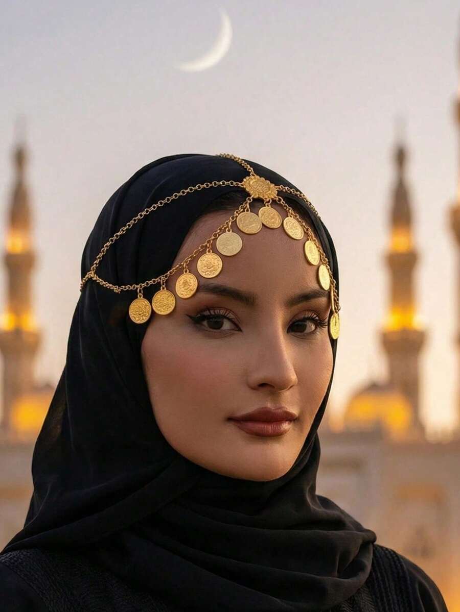 1pc Gold Coin Tassel Arabic Style Headchain, Jewelry Accessory For Women, Suitable For Party, Wedding, Gift For Her