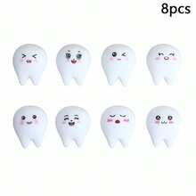 6pcs/8pcs Cute White Tooth Shaped Resin Refrigerator Magnets, Glow-In-The-Dark Fridge Stickers, Cartoon Dental Health Theme Magnetic Home & Office Decor