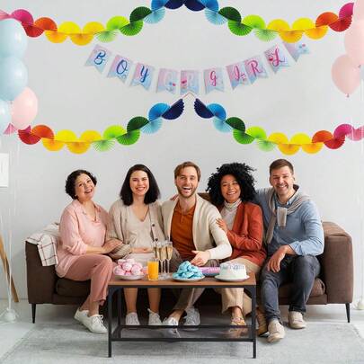 1pc Rainbow Fan-Shaped Hanging Decoration Set, Reusable Ceiling Hanging Decor For Birthday Party Supplies