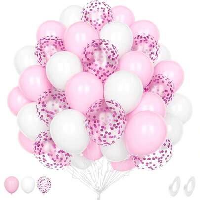 Bộ 51 quả bóng bay màu hồng trắng, kích thước 10/12 inch, màu hồng nhạt pastel, bóng bay cao su mờ kèm bóng bay kim tuyến, thích hợp trang trí tiệc sinh nhật, tiệc công chúa, tiệc cưới, tiệc kỷ niệm, lễ đính hôn, tiệc cưới cho bé gái và phụ nữ.