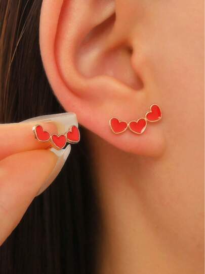 1 par moderiktiga minimalistiska, fina röda hjärtformade örhängen för kvinnor, lämpliga för vardagsbruk och alla hjärtans dag-kläder, mamma, mor, mors dag, present