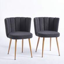 Beige Dining Chairs Set Of 2, Upholstered Kitchen Chairs, Mid Century Modern Sherpa Side Chairs For Living Room Vanity - màu đen - Xem 3