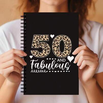 50th Birthday Journal And Planner - Elegant Gold And Spiral Notebook With Page Numbers 1-50, Heart Cutout And Leopard Print Design - Ideal 50th Birthday Gift For Women, Wife, Girlfriend, Sister, Coworker - Writing Diary For Milestone Celebrations