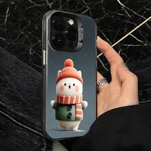 Funda de Teléfono Gris Linda Gato de Invierno con Sombrero y Bufanda Impresión para iPhone 14 15 Pro Max  Galaxy S23 S24 Plus Opción de Regalo Ideal para Todas las Estaciones - Plateado - Ver 4