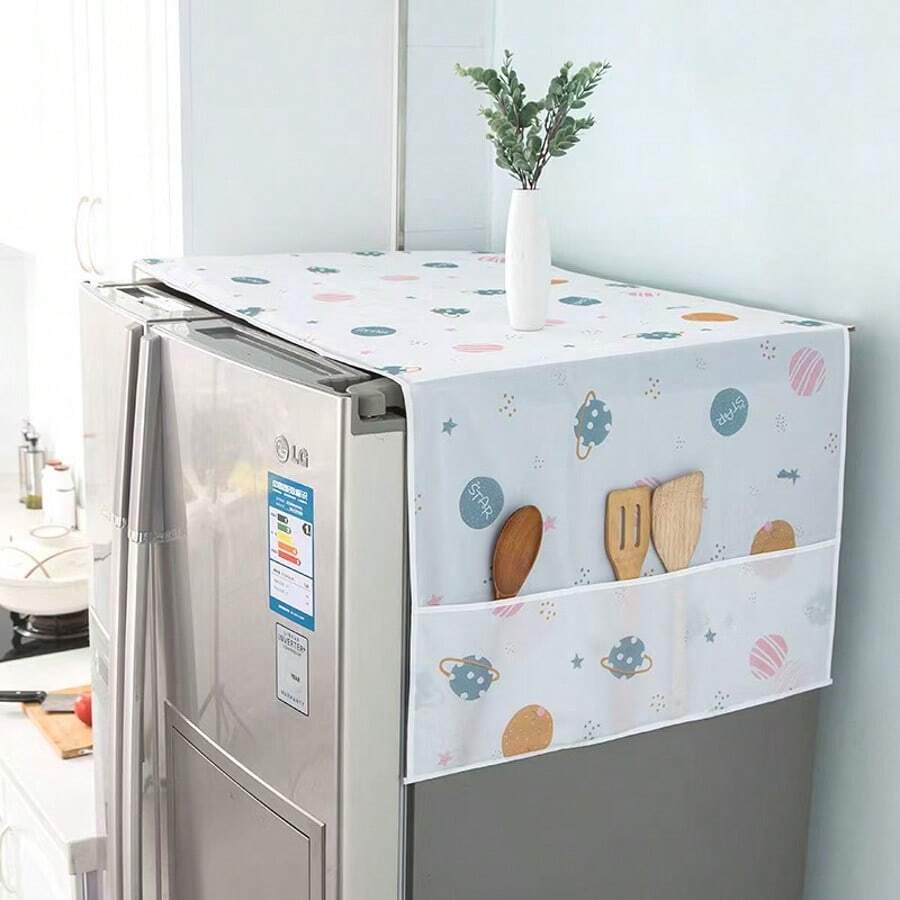 Random Floral Pattern PEVA Material Refrigerator Dust Cover, Fridge Dust Proof Cover, Hanging Storage Bag, Dust Proof Cloth, Fabric Storage Bag, Household Refrigerator Dust Cover,Women's Day,Travel Essentials,Wedding Favours,Y2k,Bedroom,Car Accessories Women,Kitchen Decor,Wedding,Y2k,Party - Multicolor - View 1