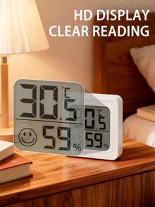 1/2件迷你笑脸温度计湿度计，双面粘贴液晶显示屏，精确监测室内/室外、卧室、餐厅、办公室、爬虫箱温度和湿度变化 - 彩色 - 查看 2