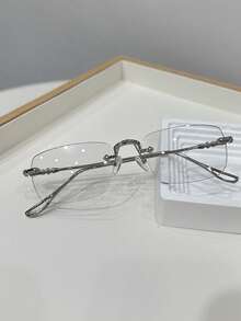 1pc Men's Retro Casual Square Frameless Gold Optical Glasses, Suitable For Daily Wear And Street Photography - Multicolor - View 7