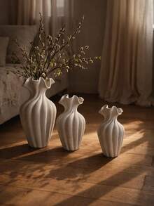 1个手工花瓶，波西米亚波浪纹装饰花瓶，花瓣形瓶口，简约桌面家居装饰，客厅卧室乡村风格礼品 - 彩色 - 查看 8