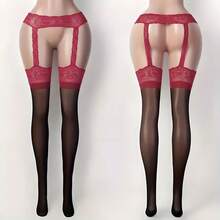 Women'/Piece Lace Style Garter Belt Stocking Set - Black, White, Red High Elasticity Pantyhose With Opaque Tights, Hand Washable Underwear, Suitable For Theme Parties, Lingerie Parties, And Daily Wear - 黑色 - 查看 8