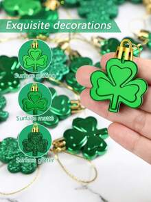 24件圣帕特里克节三叶草装饰品，闪亮幸运四叶草挂饰，爱尔兰绿三叶草吊坠，适用于家居、圣诞树、派对装饰、迷你树挂饰、绿三叶草装饰，可摆放在桌面、架子上，是节日派对礼物的理想之选。 - 綠色 - 查看 5
