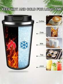 1pc Stainless Steel Mug Fashion Car Travel Mug Silicone Cover Flip Coffee Cup. - Multicolor - View 5