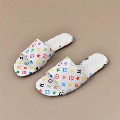 女士拖鞋，时尚彩色印花图案拖鞋，2026新款春夏平底防滑家居拖鞋，室内/室外女士沙滩拖鞋，超级舒适休闲拖鞋，适合日常穿着