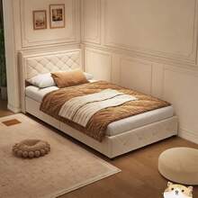 Anajqaqia Struttura letto singolo, letto imbottito 90 x 200 cm, struttura letto, struttura letto con testiera e rete a doghe, contenitore idraulico, letto per ragazzi in tessuto delicato sulla pelle, letto per ospiti, letto singolo idraulico - Beige - Visualizzare 8