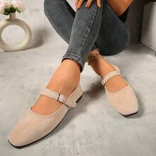 Giày búp bê mũi vuông cỡ lớn năm 2025 dành cho nữ, giày lười đế mềm kiểu Mary Jane, giày da lộn siêu đa năng thoải mái có khóa cài. - Màu be - Xem 6