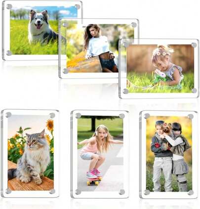 Hdama Magnetic Picture Frames For Refrigerator, 2.36 X 3.54 Inch Mini Fridge Magnetic Photo Frame, Double Sided Magnet Acrylic Picture Frame For Fridge/Locker (6Pack)