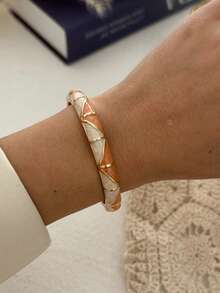 1pc Luxury Orange Textured Niche Design Metal Edged Stackable Bracelet For Women - Multicolor - View 9