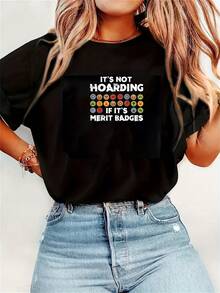 Camiseta de Mujer Líder de Escuza Merit Bagdes Líder Adulto de una Escuza - Negro - Ver 1