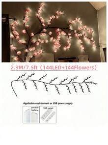 1pc Cherry Blossom Branch Light, 8 Flashing Modes, Suitable For Indoor/Outdoor Use In Spring/Summer, Applicable For Wedding Decor, Party Ambiance, Valentine's Day, Christmas, Birthday, Graduation Ceremony And More