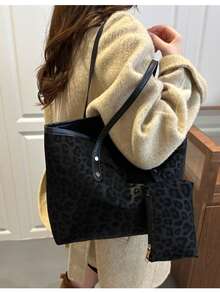 Set da 3 pezzi: Borsa a tracolla minimalista in finta pelle di coccodrillo, decorata con fibbia a blocchi di colore, grande capacità versatile, borsa a tracolla, portamonete, adatta per pendolarismo, shopping, tutte le stagioni, stile minimalista pratico per le donne - Multicolore - Visualizzare 7