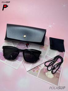 Diamond Heart Cross 1副女士高端时尚方形镜框眼镜，新款个性化复古欧美风格眼镜，女士户外驾驶防晒眼镜，运动骑行眼镜，饰有心形和十字架水钻，包含（眼镜盒+眼镜布+眼镜带） - 彩色 - 查看 3