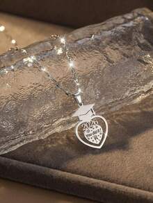 1pc Silver Sprayed Graduation Cap Necklace, 2026 Edition, Stainless Steel Material, Suitable For Boys, Girls, Classmates, Friends, Graduation And Back To School Gift - Silver - View 4