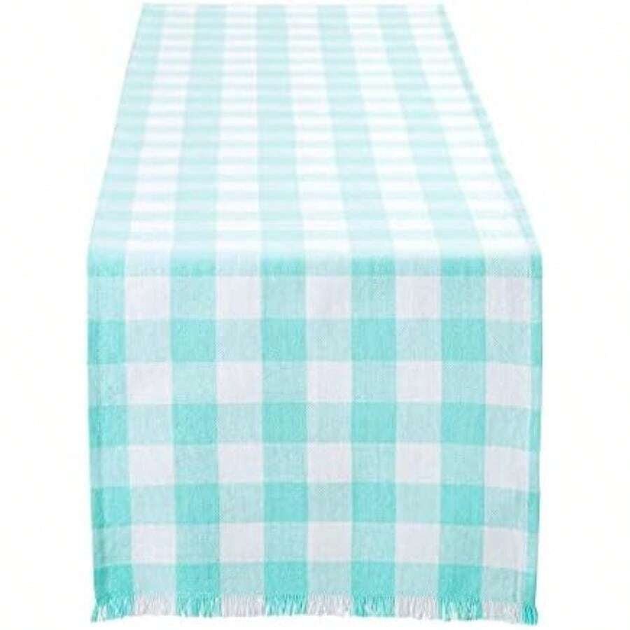 DII Camino de Mesa, Camino de Mesa 35.5x274.3 cm, , Table Runner 14x108, 1, 1(14 x 72 pulgadas A cuadros Aqua) - Multicolor - Ver 1