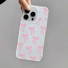 Funda con estampado de lazo rosa, compatible con teléfonos ,  17,  16 Pro Max,  15 Pro Max,  13 y  12. Fabricada en TPU, ofrece protección contra golpes y caídas. Una opción encantadora para cumpleaños, aniversarios o simplemente para darle un toque de encanto a tu estilo diario. Perfecta para familiares, amigos y cualquier persona que ame un diseño divertido y femenino. - Blanco - Ver 4