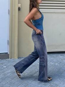 BLTN 新款春季女式牛仔裤，休闲直筒裤，多功能双口袋设计，适合返校、新年、情人节等场合，宽松版型