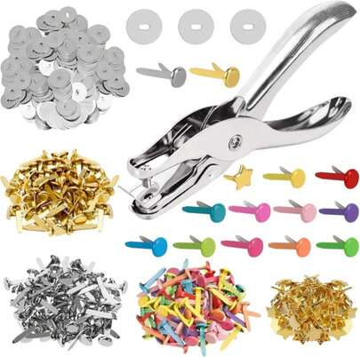 200 Pieces Paper Fasteners Brads, Multi Color Mini Brads Round Fasteners With 200 Pieces Silver Washers And Single Hole Metal Punch Pliers, Metal Paper Brads For Craft, Scrapbooking, DIY Supplies