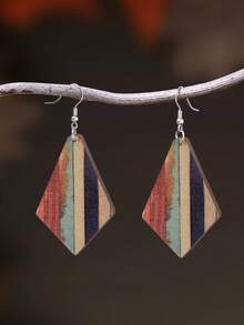 1 Pair Acrylic Rhombus Book Pattern Earrings, Elegant Minimalist Style Jewelry Accessories For Women, Suitable For Daily Wear And Vacation - Multicolor - View 1