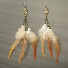 Water Drop Feather Rice Bead Tassel Earrings, Bohemian Niche Ear Hooks Ear Pendants, Light Luxury Vacation Style Earrings, Gift For Friends And Elders - Three Diamonds - View 12