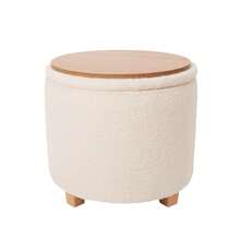 Taburete Otomano de Tela Teddy con Asiento Acolchado y Tapa de MDF como Mesa Auxiliar, Reposapies con Bal de Almacenaje para Sala y Recmara Tela Teddy, Blanco - Osito de tela blanco - Ver 1