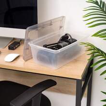 USA Bin de Almacenamiento Clara Gris, Libre de BPA, Apilable con Tapa, Paquete de 10, para Organizar Zapatos Estantes de Armario, Herramientas de Aula, Almacenamiento de Juegos, Clara Gris - 63LPaquete de 10Transporte - Ver 2