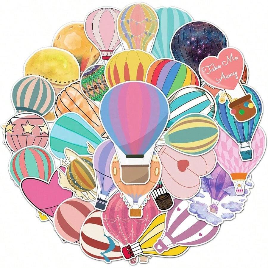 50 Pcs Dreamy Hot Balloon Stickers, 1.96 - 3.15inch Cartoon Fairy Tale Decorative Stickers, Self - Adhesive Scrapbooking, '' Room Decoration, Party SetupHot Balloon - Hot Air Balloon - View 1