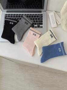 5双装多功能束口袜，男女通用韩版简约中筒袜，数字运动袜，适合男女四季穿着。随机发货。 - 彩色 - 查看 4