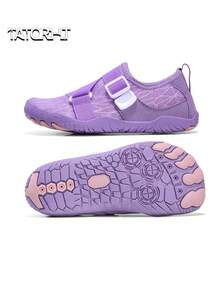 LOUN 1 Pair Kids' Summer Quick-Dry Fashionable Random Print Breathable Mesh Low-Top Slip-On Water Shoes With Hook And Loop, Boys' Barefoot Beach Swimming Shoes With Rubber Soles For Outdoor Cycling, Indoor Fitness Yoga Running Jumping Rope - Mauve Purple - View 11