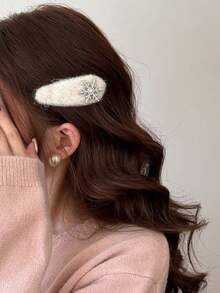 1个蓬松灰色雪花发夹，刘海夹侧夹，甜美秋冬风，小雪发夹 - 彩色 - 查看 4