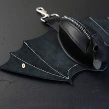 Handmade Gothic Style Bat Wing Coin Purse - Hand-Sewn Bat Wallet With Zipper Coin Pouch And Keychain Suitable For Bags And Belts - Fashion Accessory For Men Wallet Mini Wallet Purse Wallet Small Wallet Coin Wallet - Black - View 3